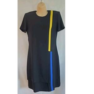 Womens Liz Claiborne Black Dress with Yellow Blue Stripe with Back Zipper Size 8